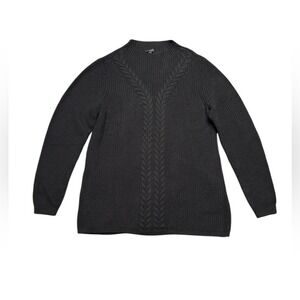 Talbots Cable Knit Lambs Wool Pullover Mock Neck Sweater‎ Blend Black Size Large